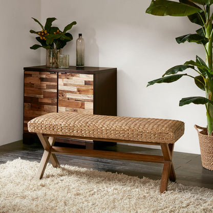 Bench With Water Hyacinth Seat - Brown - The Sleep Loft - Online Mattress Showroom NYC