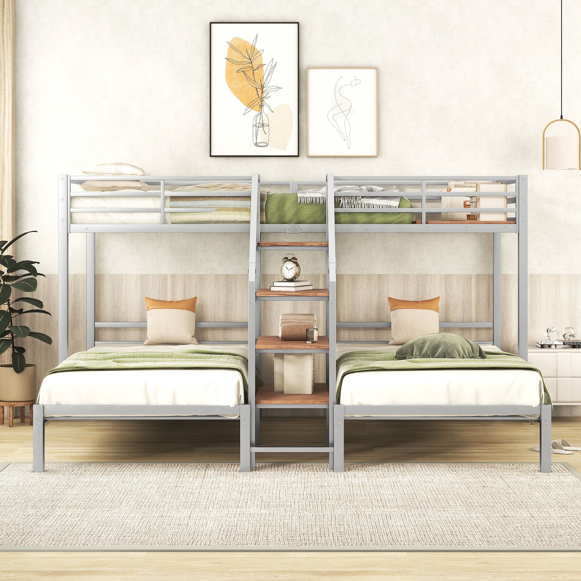 Metal Bunk Bed With Storage Shelves Staircase - The Sleep Loft - Online Mattress Showroom NYC