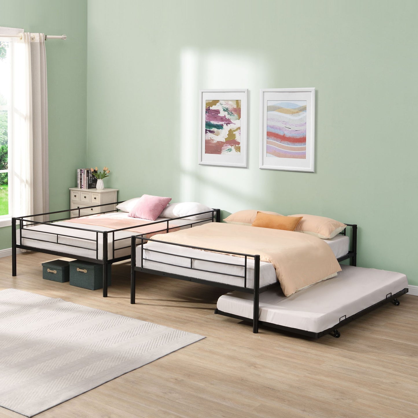 Full Over Full Modern Metal Bunk Bed With Trundle - Black - The Sleep Loft - Online Mattress Showroom NYC