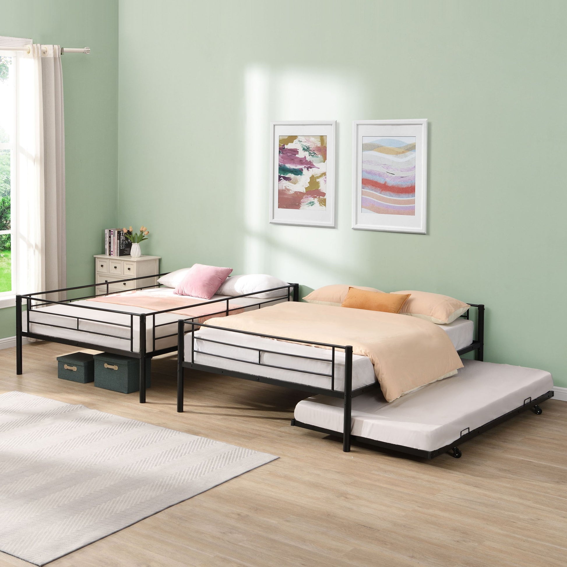 Full Over Full Modern Metal Bunk Bed With Trundle - Black - The Sleep Loft - Online Mattress Showroom NYC