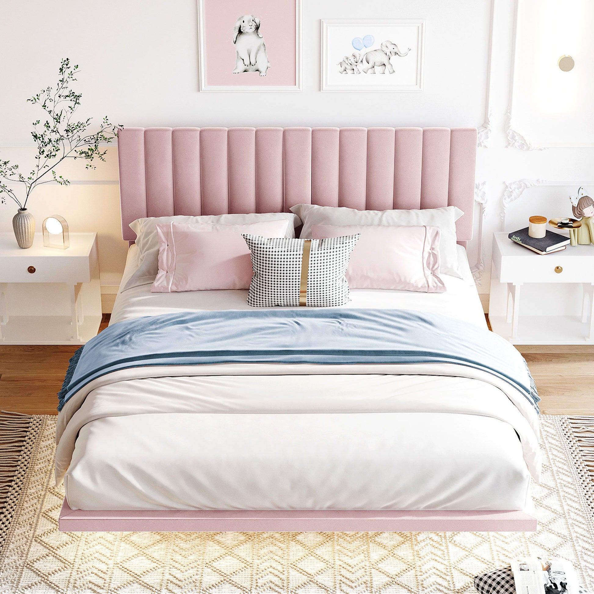 Upholstered Bed With Sensor Light And Headboard, Floating Velvet Platform Bed - The Sleep Loft - Online Mattress Showroom NYC