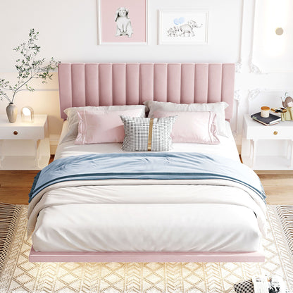 Upholstered Bed With Sensor Light And Headboard, Floating Velvet Platform Bed - The Sleep Loft - Online Mattress Showroom NYC
