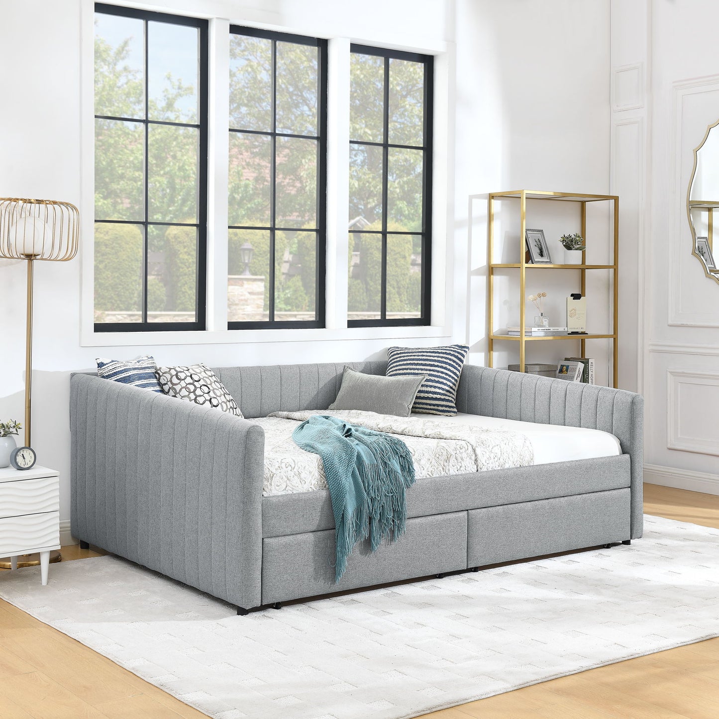 Upholstered Queen Daybed With 2 Drawers - The Sleep Loft - Online Mattress Showroom NYC