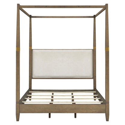 Queen Canopy Bed Frame With Upholstered Headboard - Brown - The Sleep Loft - Online Mattress Showroom NYC