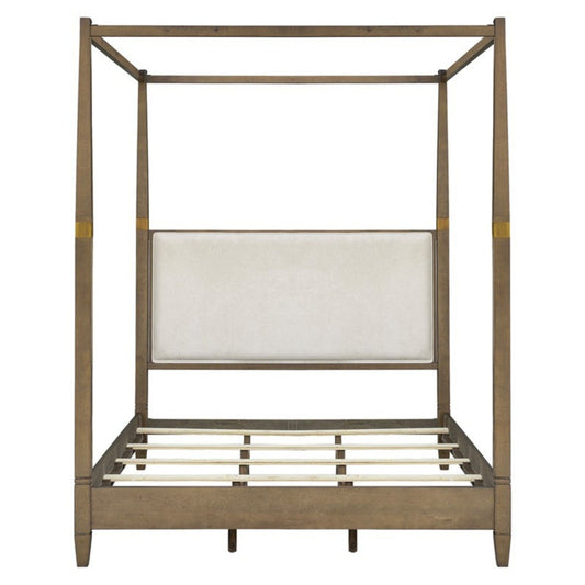 Queen Canopy Bed Frame With Upholstered Headboard - Brown - The Sleep Loft - Online Mattress Showroom NYC