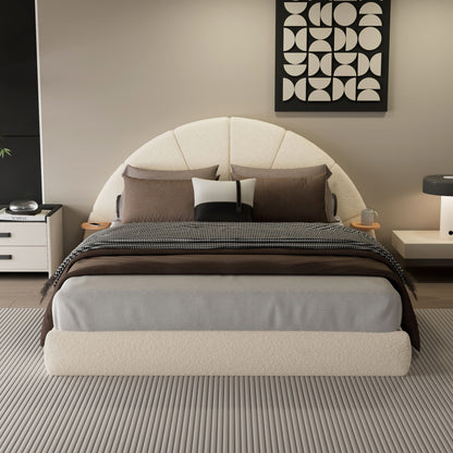 Queen Arched Bed With Small Table, Floor Standing Design - Beige - The Sleep Loft - Online Mattress Showroom NYC