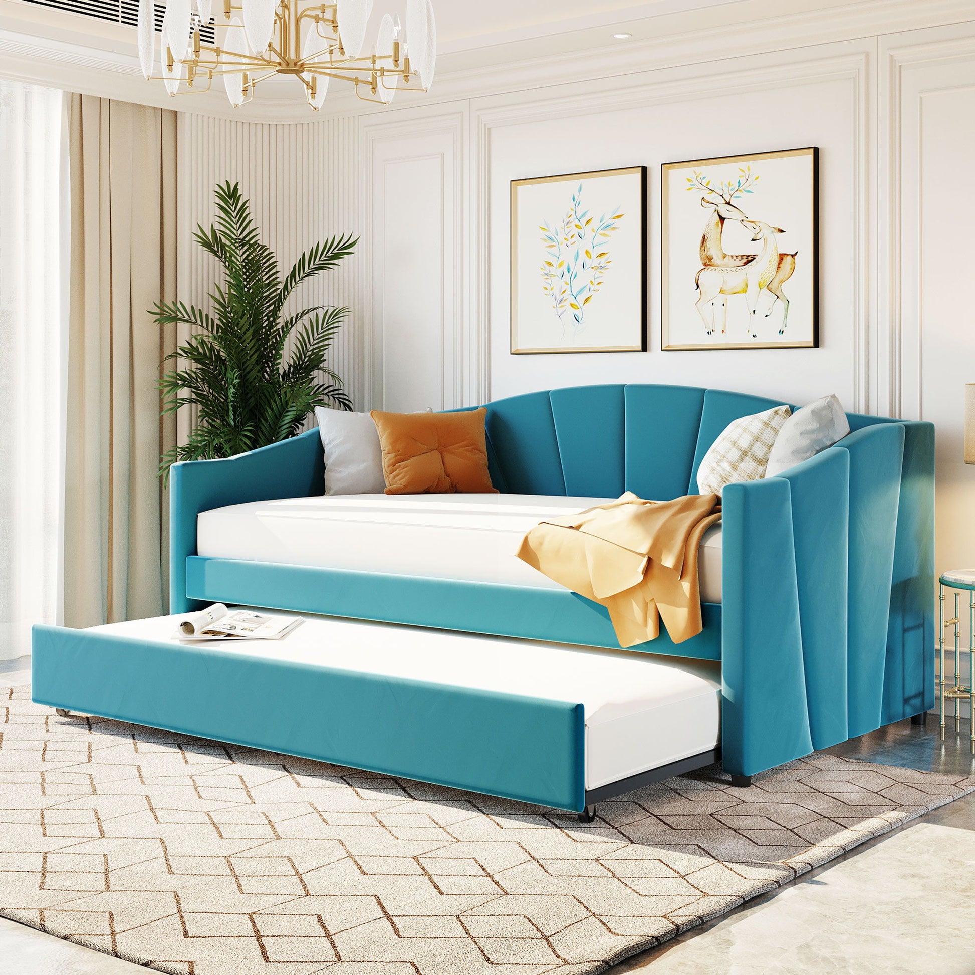 Upholstered Daybed Sofa Bed With Trundle Bed And Wood Slat - The Sleep Loft - Online Mattress Showroom NYC