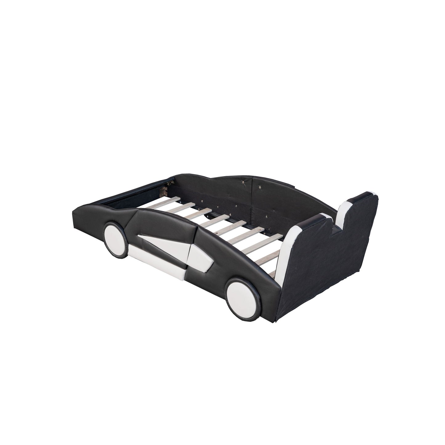 Race Car Shaped Twin Platform Bed With Wheels, Pine Wood Construction - The Sleep Loft - Online Mattress Showroom NYC