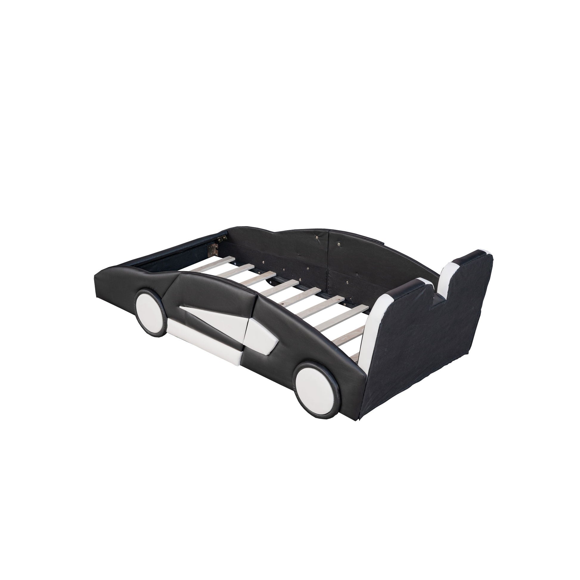 Race Car Shaped Twin Platform Bed With Wheels, Pine Wood Construction - The Sleep Loft - Online Mattress Showroom NYC
