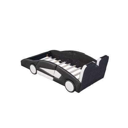 Race Car Shaped Twin Platform Bed With Wheels, Pine Wood Construction - The Sleep Loft - Online Mattress Showroom NYC