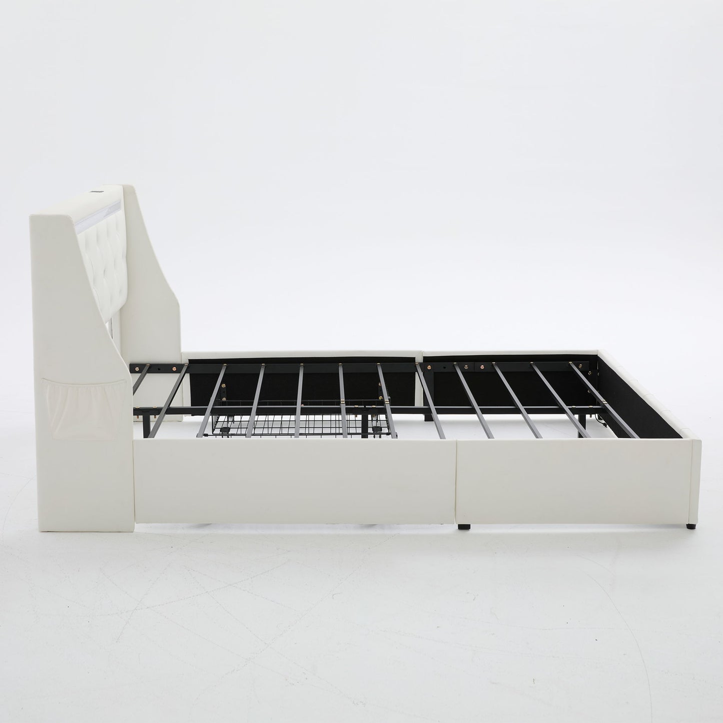Wingback Upholstered Bed Frame With LED Lights, Charging Station - The Sleep Loft - Online Mattress Showroom NYC
