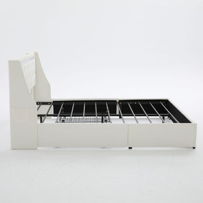 Wingback Upholstered Bed Frame With LED Lights, Charging Station - The Sleep Loft - Online Mattress Showroom NYC