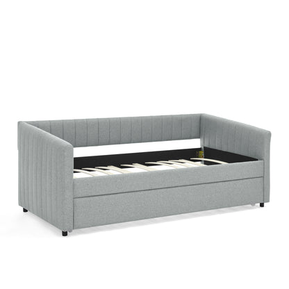 Upholstered Daybed With Trundle With Vertical Stripes - The Sleep Loft - Online Mattress Showroom NYC