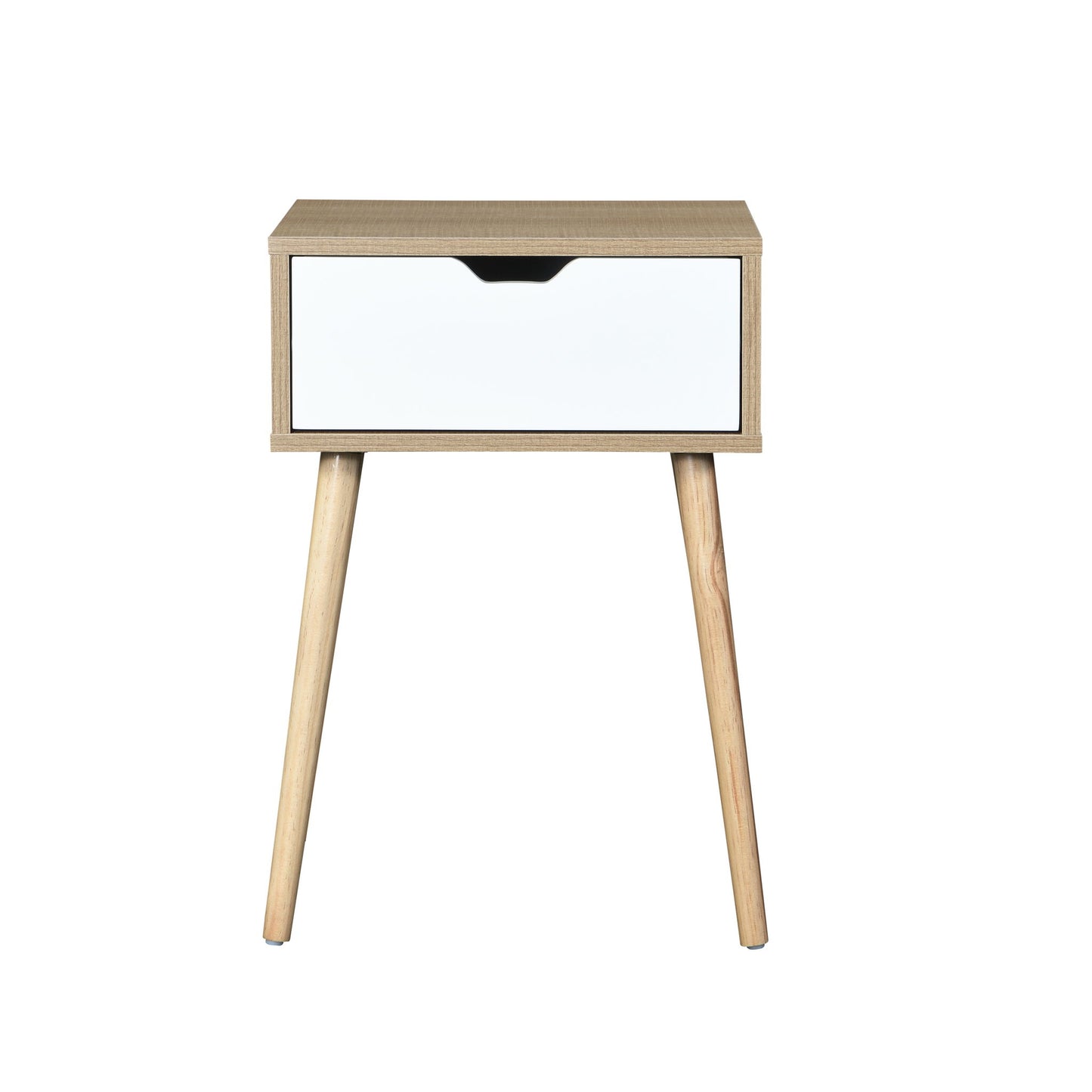 Side Table With 1 Drawer, Mid-Century Modern Storage Cabinet For Bedroom - White / Wood - The Sleep Loft - Online Mattress Showroom NYC