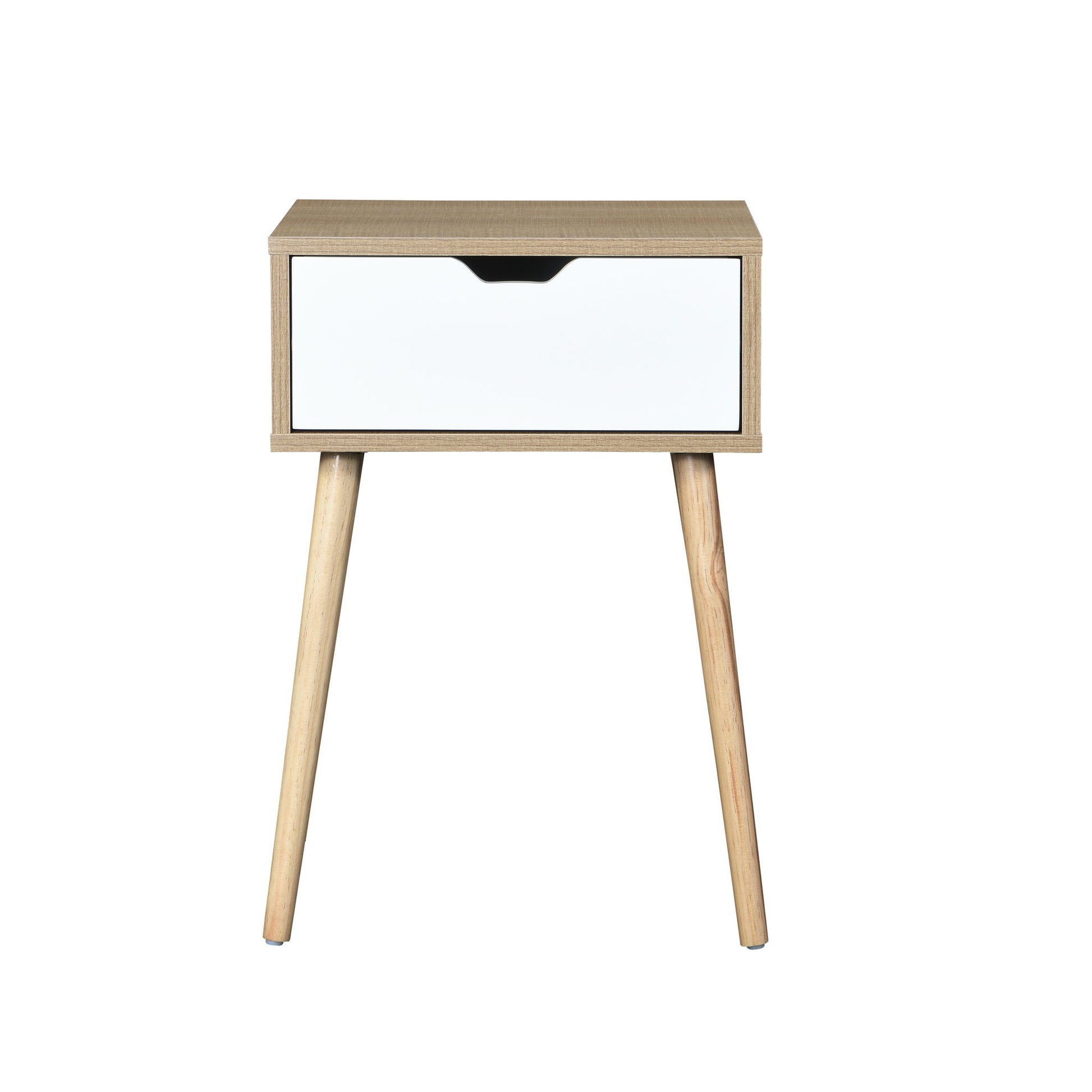 Side Table With 1 Drawer, Mid-Century Modern Storage Cabinet For Bedroom - White / Wood - The Sleep Loft - Online Mattress Showroom NYC