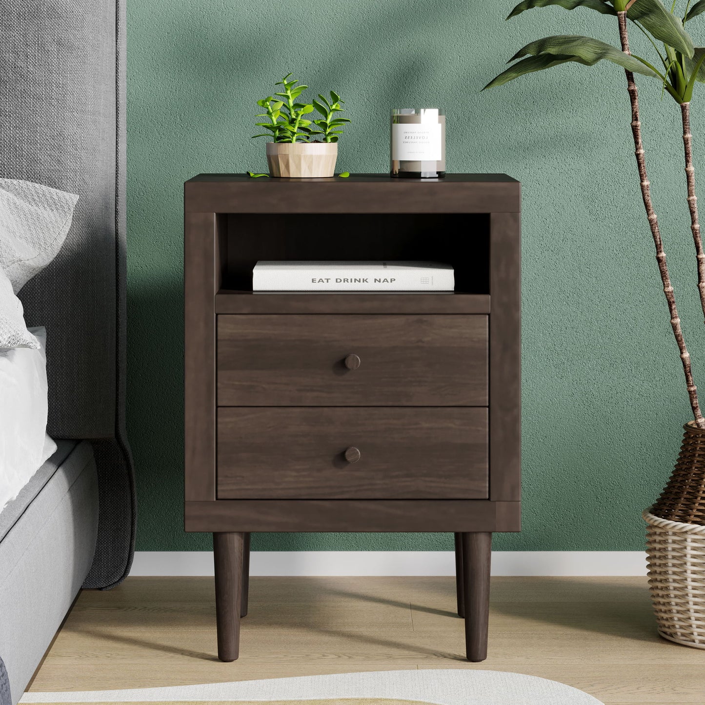Nystrom - Mid Century Modern 2 Drawer Nightstand - The Sleep Loft - Online Mattress Showroom NYC
