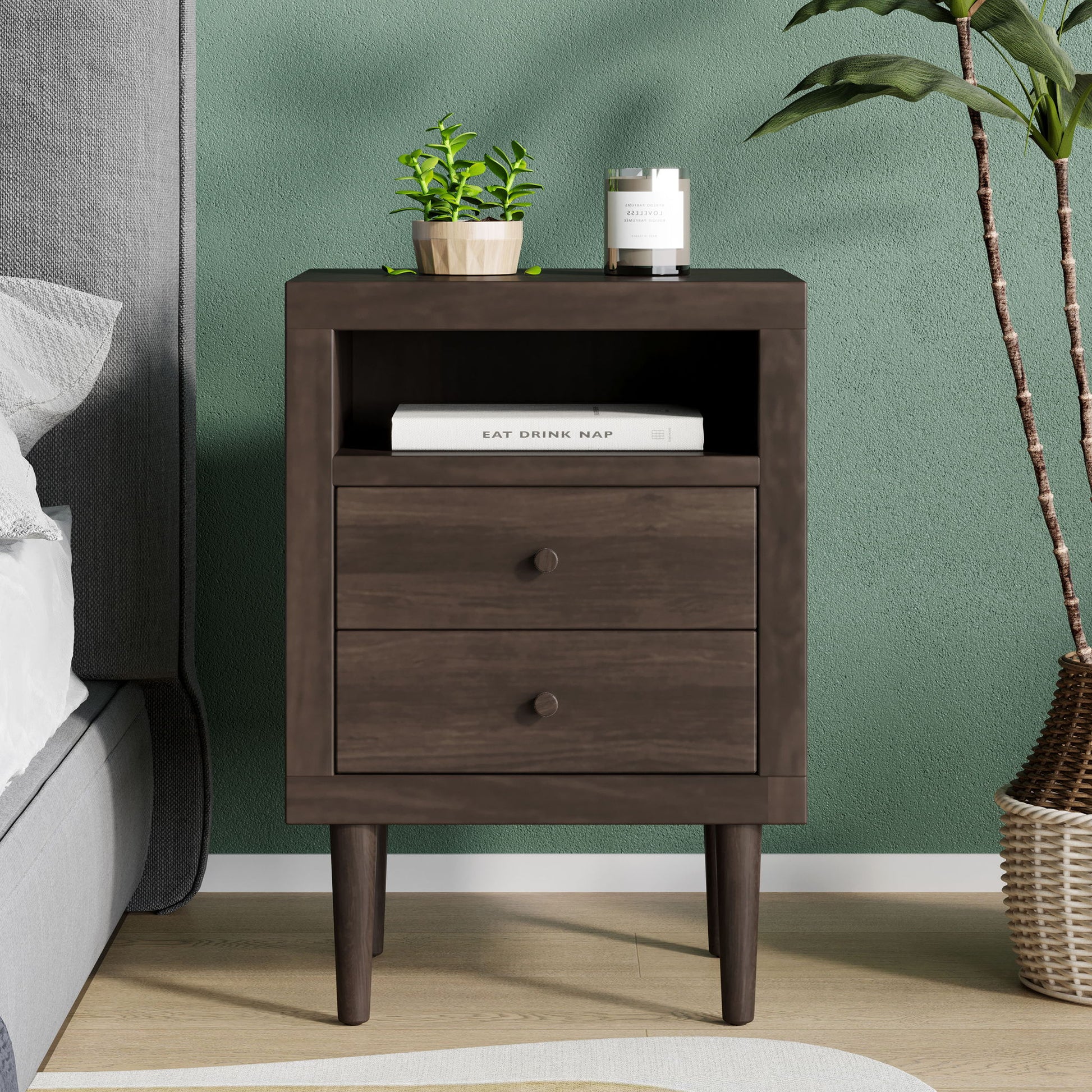 Nystrom - Mid Century Modern 2 Drawer Nightstand - The Sleep Loft - Online Mattress Showroom NYC