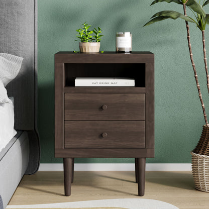 Nystrom - Mid Century Modern 2 Drawer Nightstand - The Sleep Loft - Online Mattress Showroom NYC