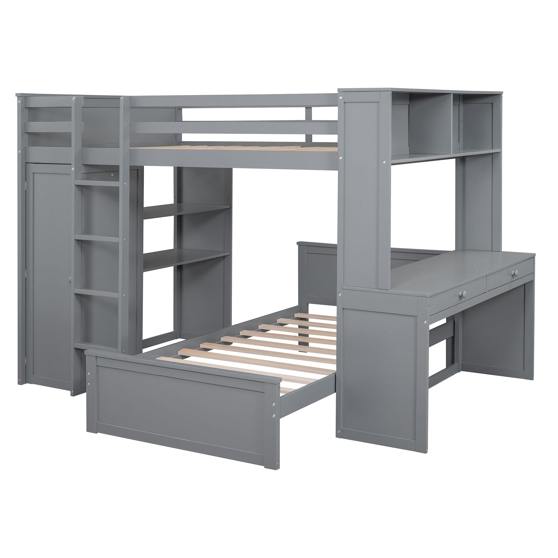 Loft Bed With A Twin Size Standalone Bed, Shelves, Desk, And Wardrobe - The Sleep Loft - Online Mattress Showroom NYC