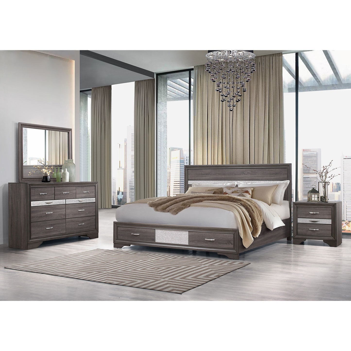 Ryder - Sparkle Nightstand - Gray - The Sleep Loft - Online Mattress Showroom NYC