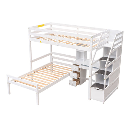Loft Bed With Stand Alone Bed, Storage Staircase, Desk, Shelves, And Drawers - The Sleep Loft - Online Mattress Showroom NYC