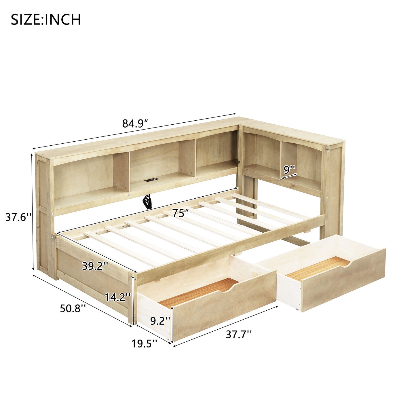 Daybed With 2 Storage Drawers, Storage Cabinets, USB Ports - The Sleep Loft - Online Mattress Showroom NYC