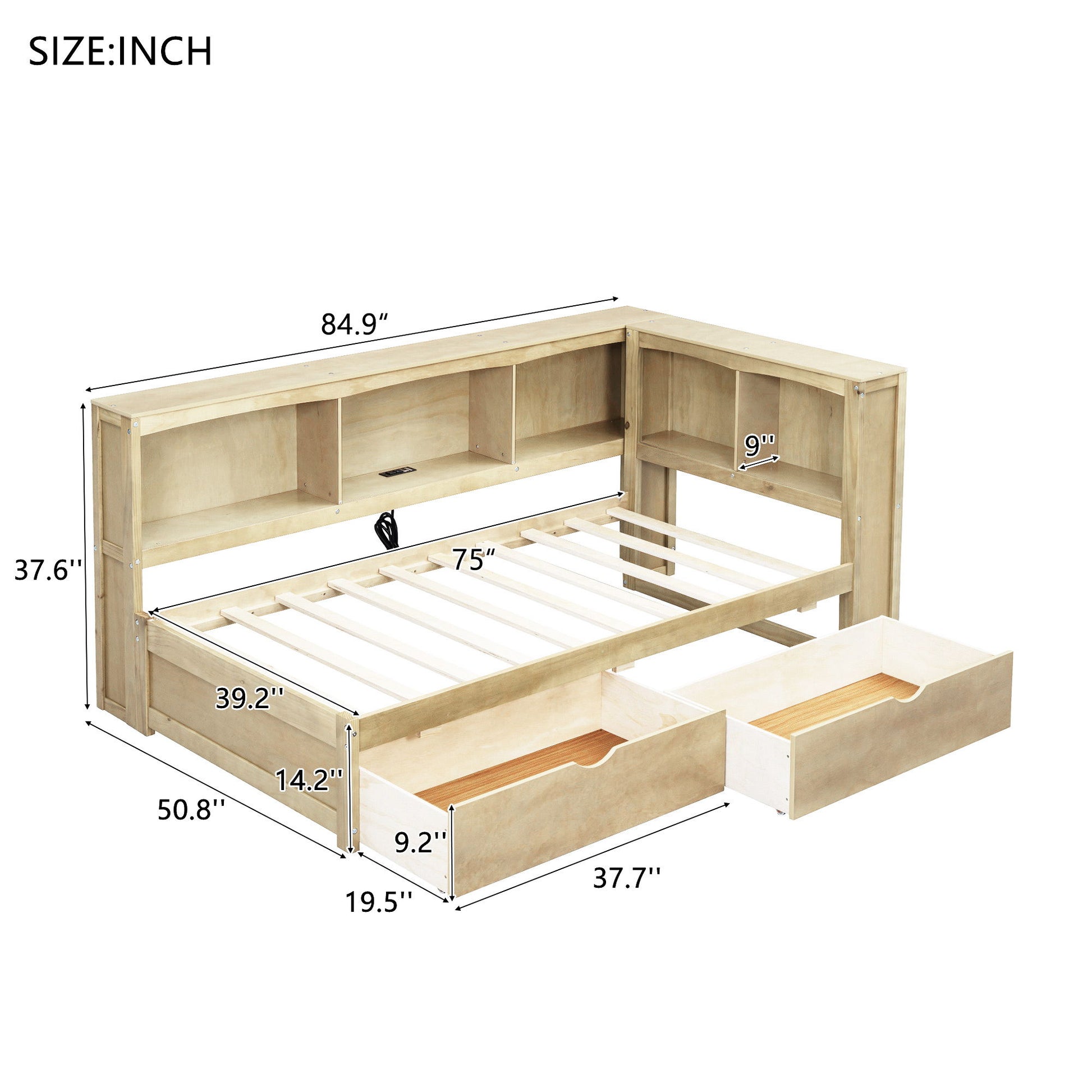Daybed With 2 Storage Drawers, Storage Cabinets, USB Ports - The Sleep Loft - Online Mattress Showroom NYC