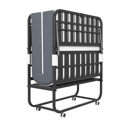 Twin Extra Long Folding Bed For Tall People, Heavy-Duty Rollaway Guest With Memory Foam Mattress - Black - The Sleep Loft - Online Mattress Showroom NYC