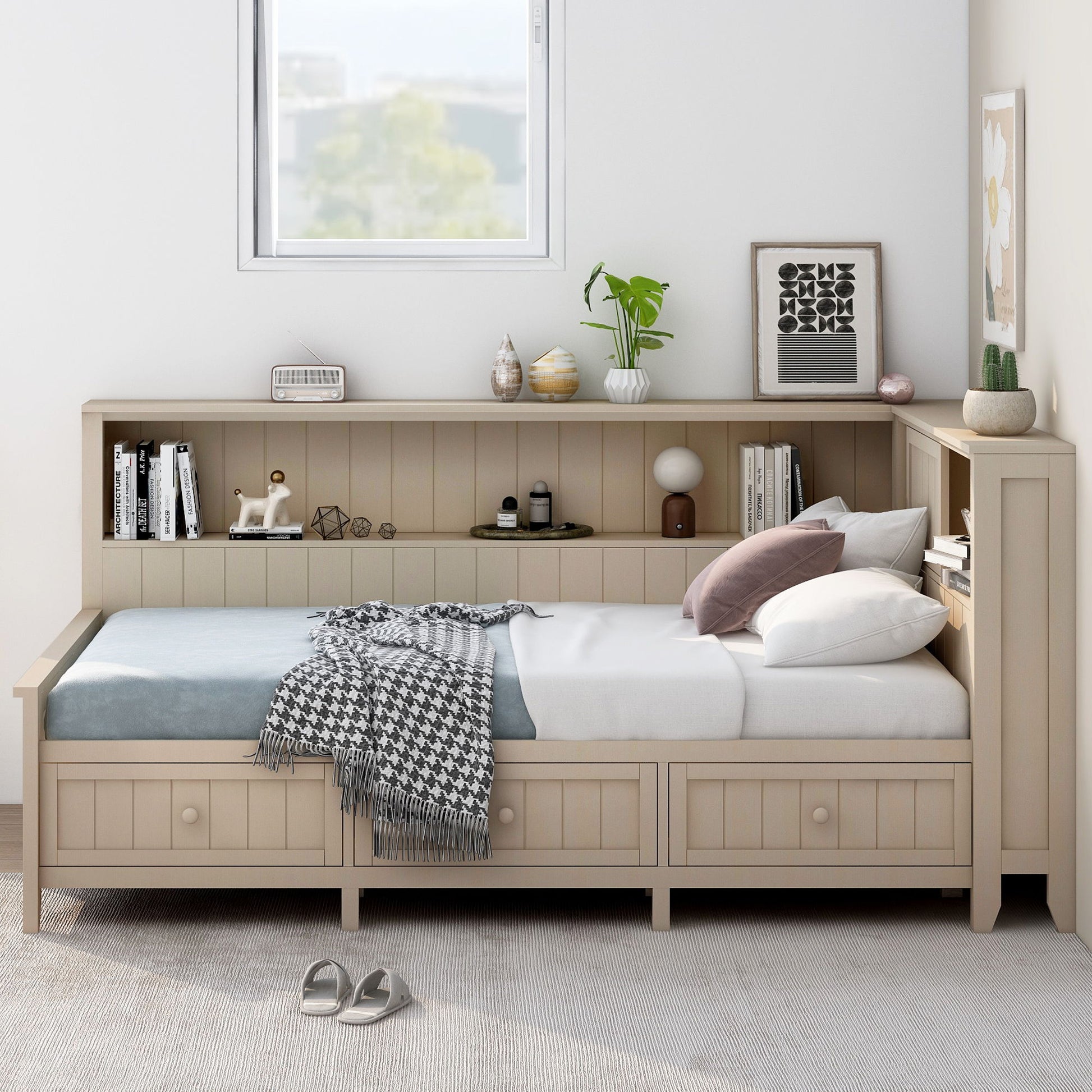 Daybed With Storage Shelves And 3 Drawers - The Sleep Loft - Online Mattress Showroom NYC