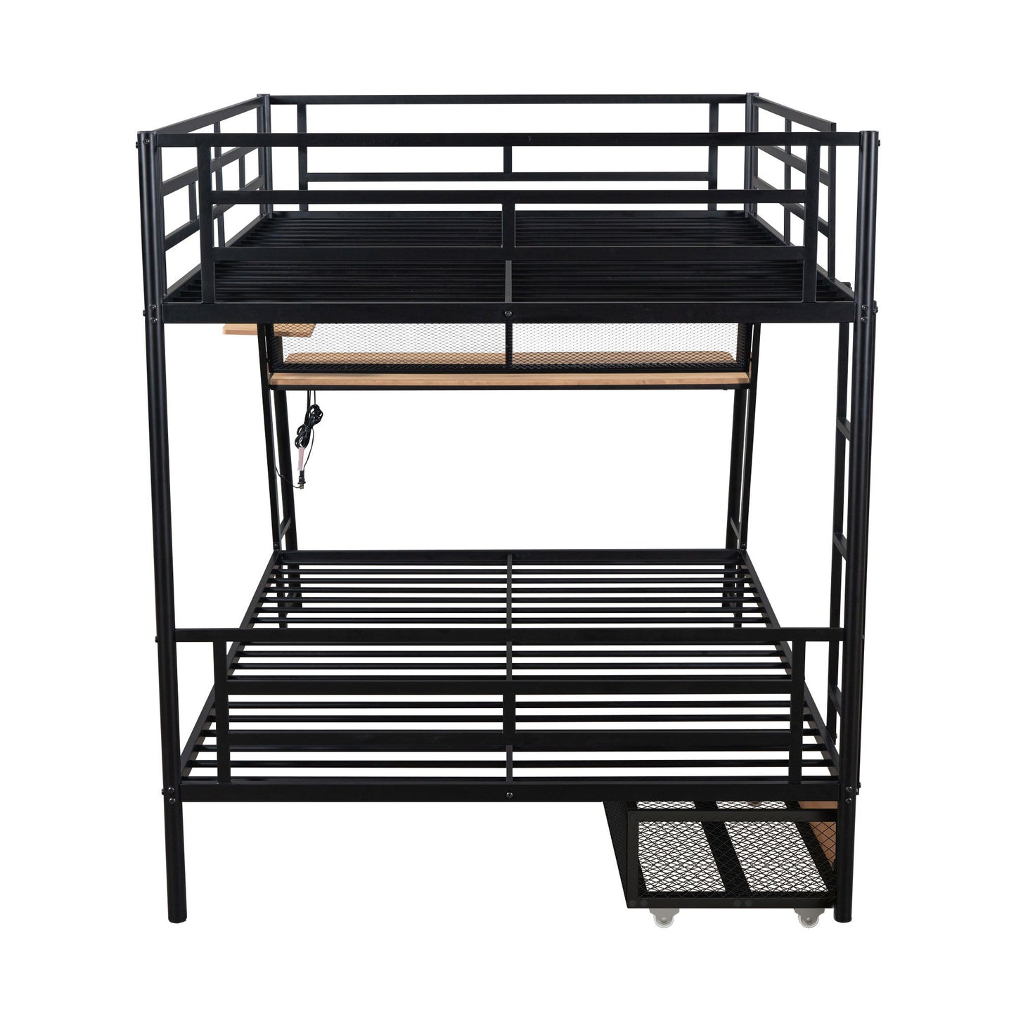 Full Size Bunk Bed With Built In Desk, Light, And 2 Drawers - Black - The Sleep Loft - Online Mattress Showroom NYC