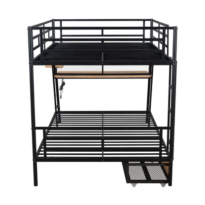 Full Size Bunk Bed With Built In Desk, Light, And 2 Drawers - Black - The Sleep Loft - Online Mattress Showroom NYC