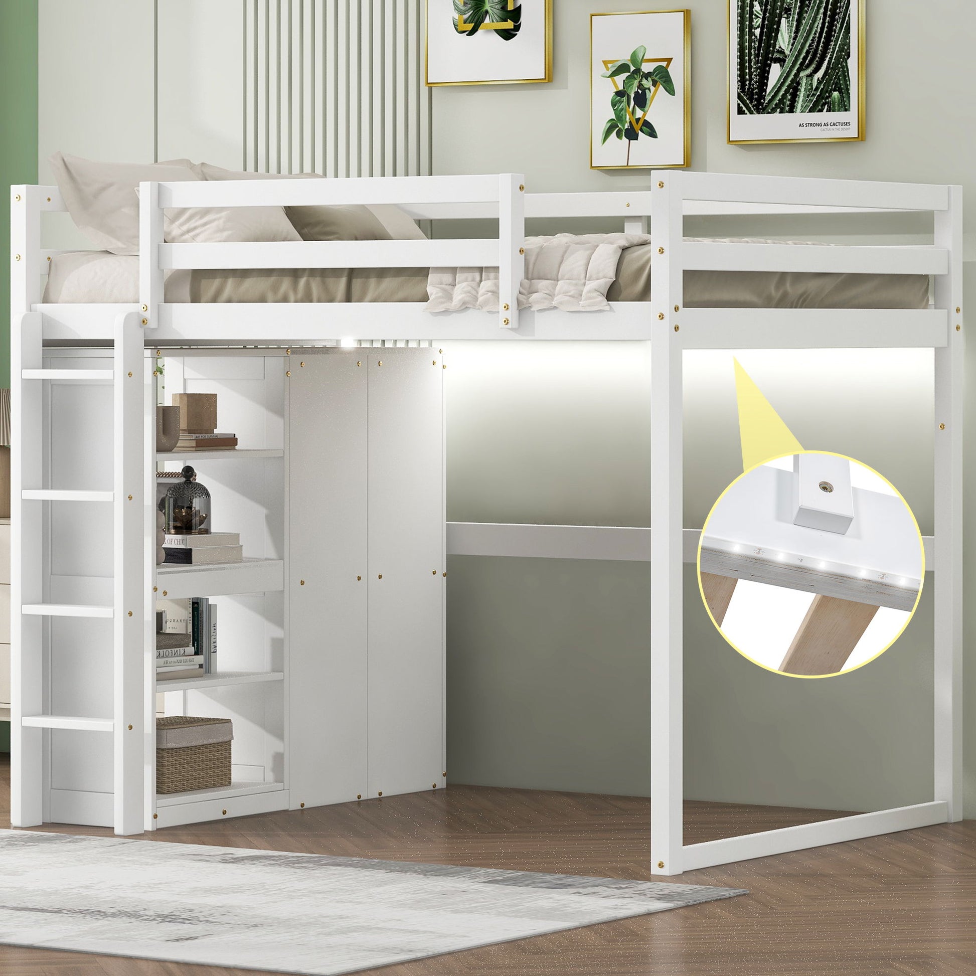 Loft Bed With Built In Wardrobe, Storage Shelves, And LED Light - The Sleep Loft - Online Mattress Showroom NYC