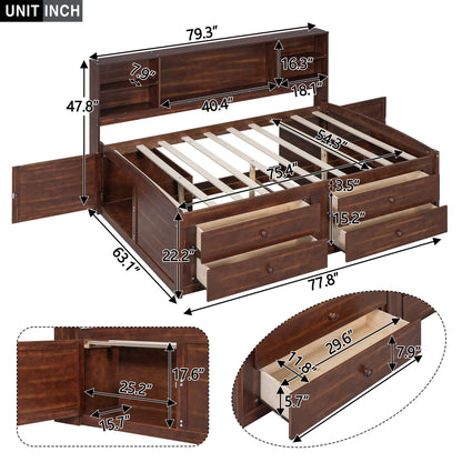 Full Size Captain Bed With Built In Storage Shelves, 4 Drawers And 2 Cabinets - Antique Brown - The Sleep Loft - Online Mattress Showroom NYC