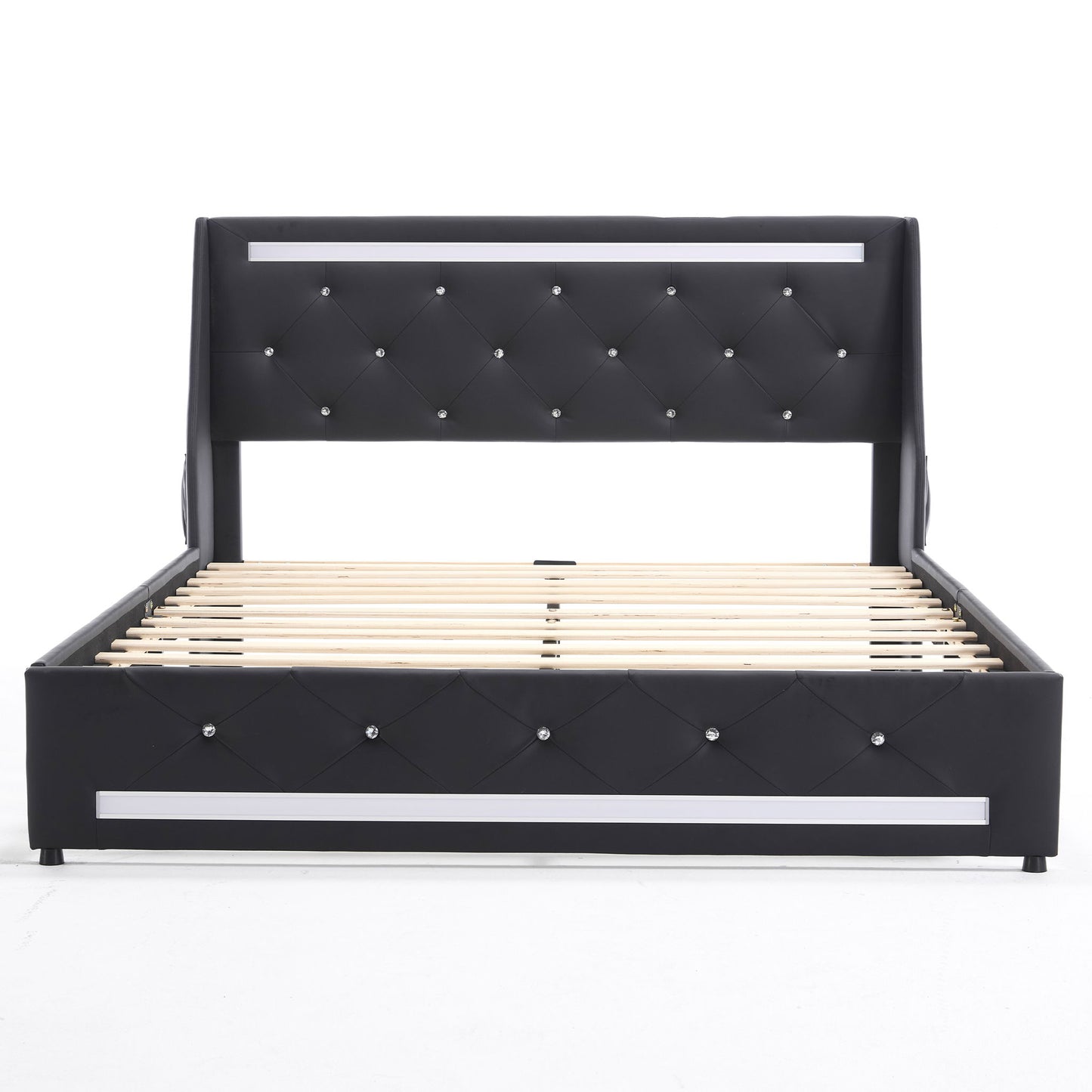 Wingback Upholstered Bed Frame With LED Lights, Charging Station - The Sleep Loft - Online Mattress Showroom NYC