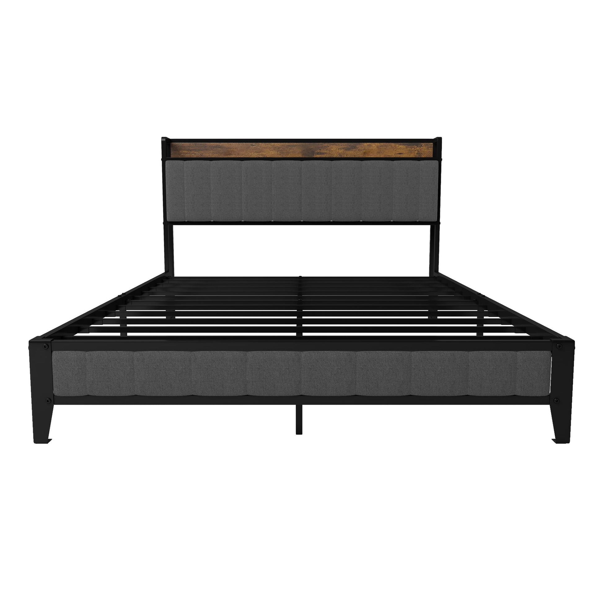 Bed With Charging Station, American Design Upholstered Headboard, Metal Platform - The Sleep Loft - Online Mattress Showroom NYC