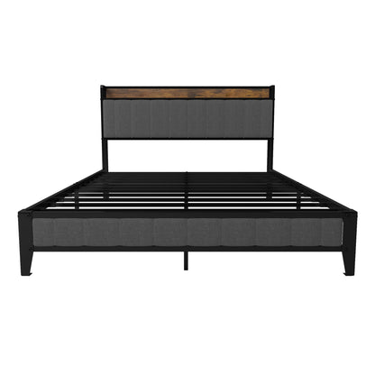 Bed With Charging Station, American Design Upholstered Headboard, Metal Platform - The Sleep Loft - Online Mattress Showroom NYC