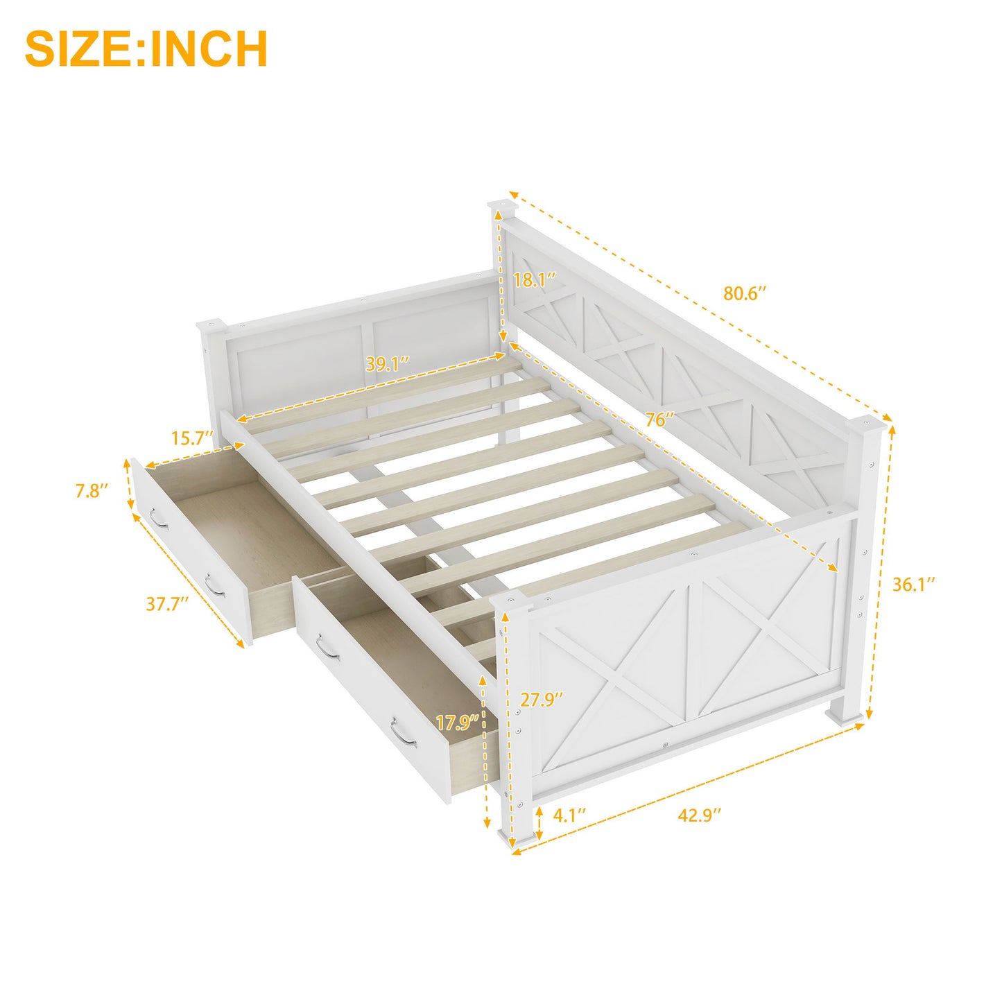 Modern Daybed With 2 Large Drawers, X Shaped Frame - The Sleep Loft - Online Mattress Showroom NYC