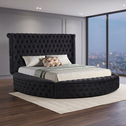 Hazel - Queen Size Tufted Storage Bed & Bluetooth Speakers, USB Port - Black - The Sleep Loft - Online Mattress Showroom NYC