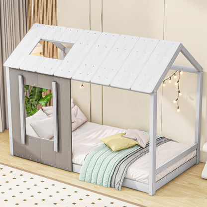 Twin Size House Platform Bed With Roof And Window - Natural / White - The Sleep Loft - Online Mattress Showroom NYC