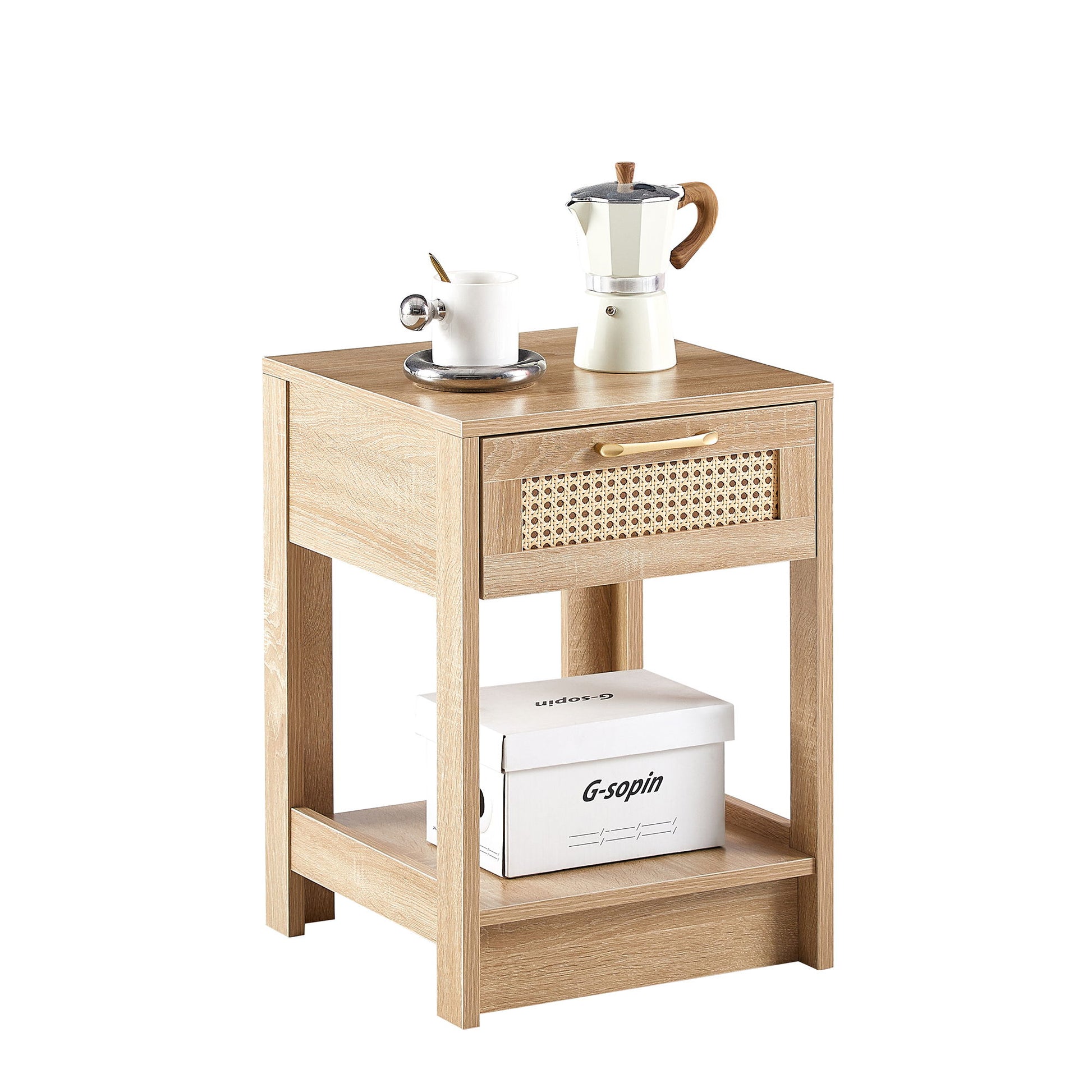 15.75" Rattan End Table With Drawer, Modern Nightstand, Side Table For Living Room, Bedroom - The Sleep Loft - Online Mattress Showroom NYC