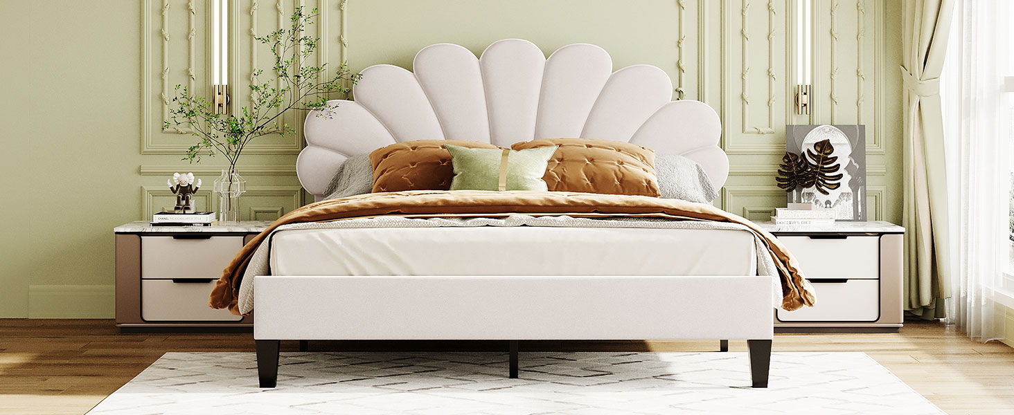 Upholstered Platform Bed With Flower Pattern Velvet Headboard - The Sleep Loft - Online Mattress Showroom NYC