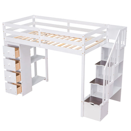 Loft Bed With Storage Drawers And Stairs With Shelves - The Sleep Loft - Online Mattress Showroom NYC