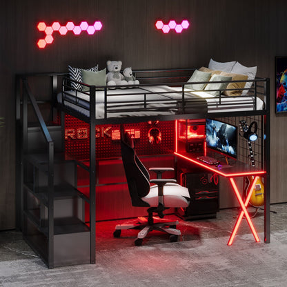 Loft Bed With Built In Work Station, Wardrobe, Storage Staircase And LED - The Sleep Loft - Online Mattress Showroom NYC