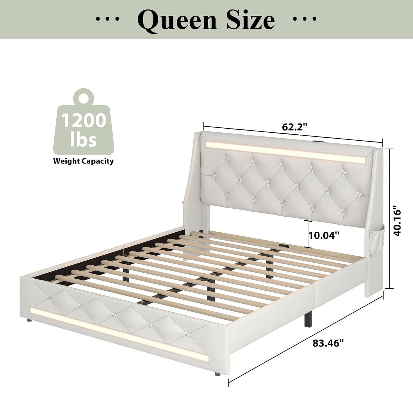 Wingback Upholstered Bed Frame With LED Lights, Charging Station - The Sleep Loft - Online Mattress Showroom NYC