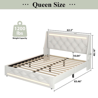 Wingback Upholstered Bed Frame With LED Lights, Charging Station - The Sleep Loft - Online Mattress Showroom NYC