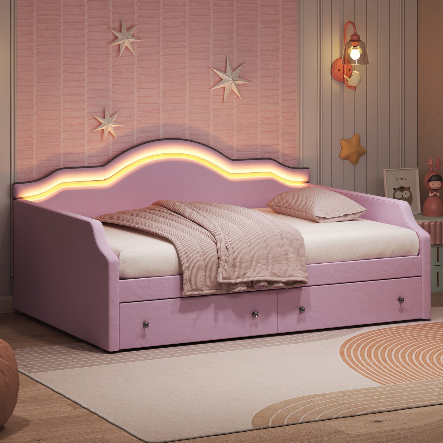 Upholstered Daybed With LED Lights And 2 Drawersme - The Sleep Loft - Online Mattress Showroom NYC