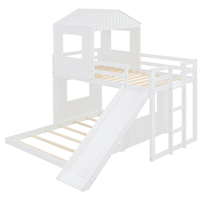 Loft Bunk Bed With Playhouse, Farmhouse, Ladder, Slide And Guardrails - The Sleep Loft - Online Mattress Showroom NYC