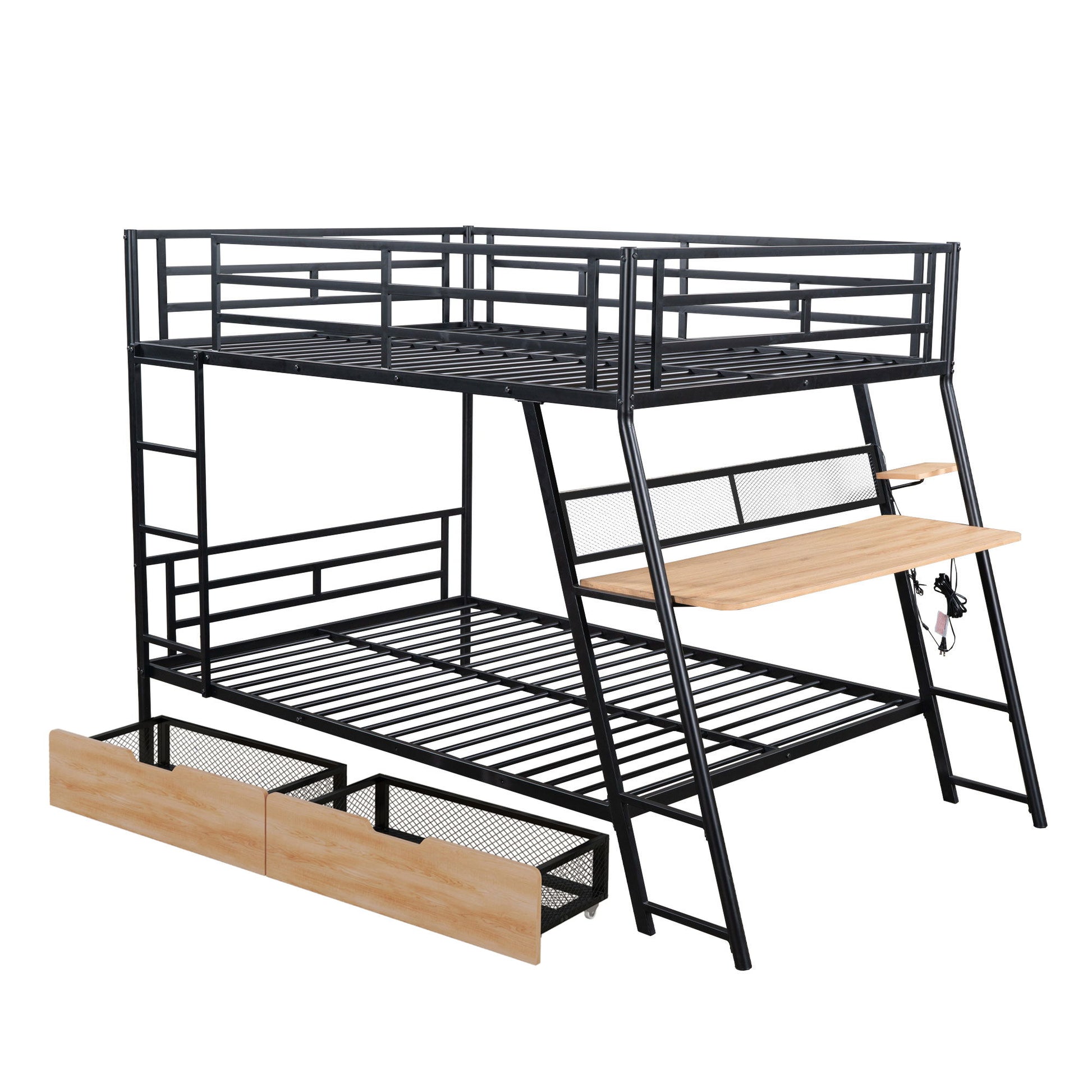 Full Size Bunk Bed With Built In Desk, Light, And 2 Drawers - Black - The Sleep Loft - Online Mattress Showroom NYC