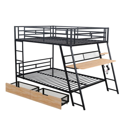 Full Size Bunk Bed With Built In Desk, Light, And 2 Drawers - Black - The Sleep Loft - Online Mattress Showroom NYC