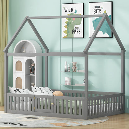 Wood House Bed With Fence And Door - The Sleep Loft - Online Mattress Showroom NYC